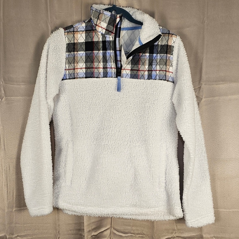 NWT Vera Bradley Womens Perfectly Plaid Teddy Fleece 1/4 Zip Pullover Sweater XS